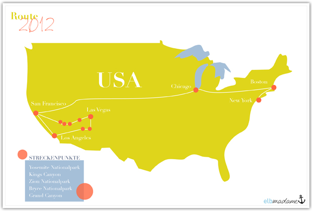 Karte Route USA 2012
