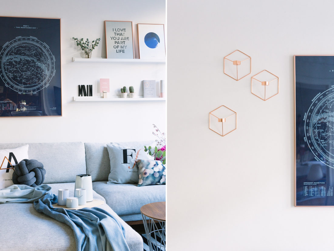 Wohnzimmer neu einrichten: Kupfer, Rosé und Blau