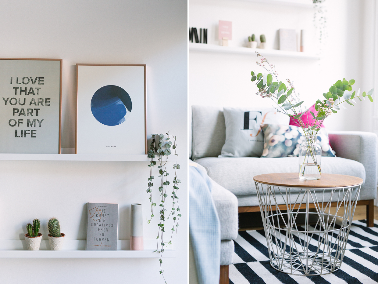 Wohnzimmer umgestalten: kupfer, rosé und blau