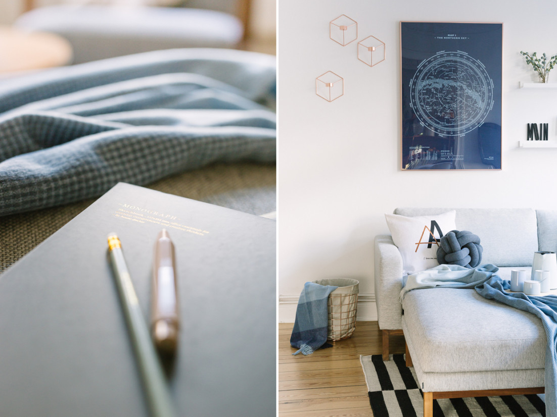 Wohnzimmer neu einrichten: Kupfer, Rosé und Blau